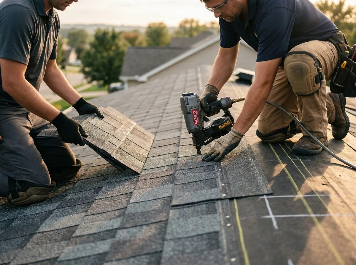 Professional roofer working on a residential roof in Saddlebrooke